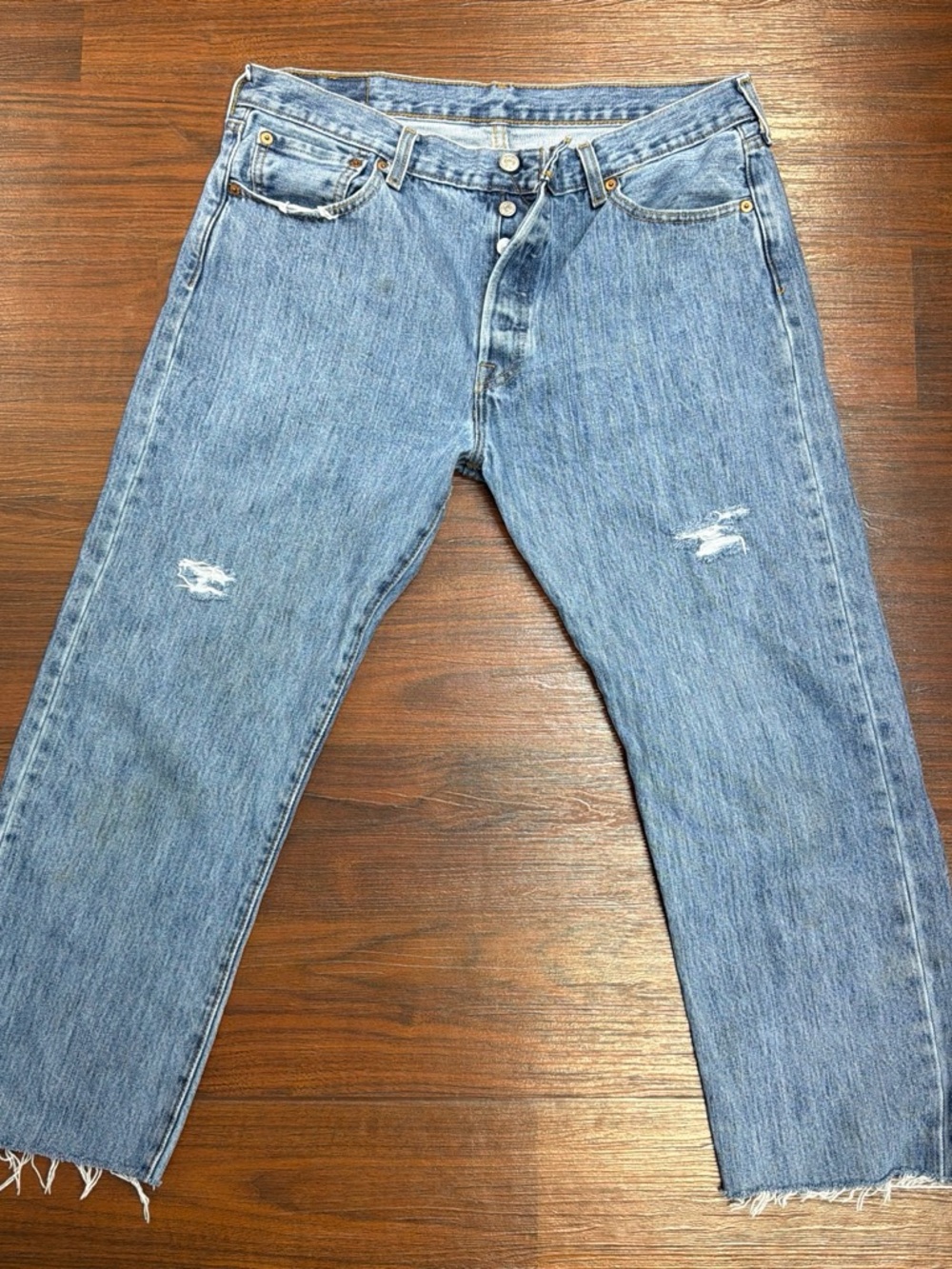 Levi's Light Blue Distressed Straight Jeans